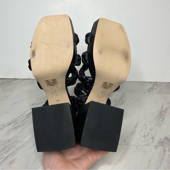 Circus Sam Edelman Mable Black Faux Leather Braided Block Heel Sandal 9 1/2 M - Picture 12 of 13